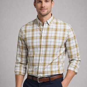 Bonobos Slim Fit Button Down Shirt Men’s size Medium white mustard Plaid